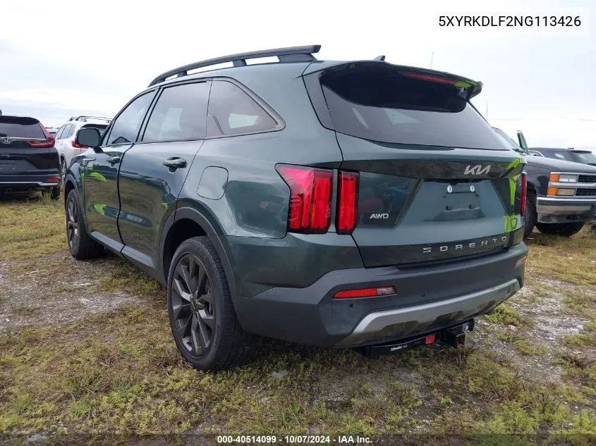 2022 Kia Sorento Sx/Sxp VIN: 5XYRKDLF2NG113426 Lot: 40514099