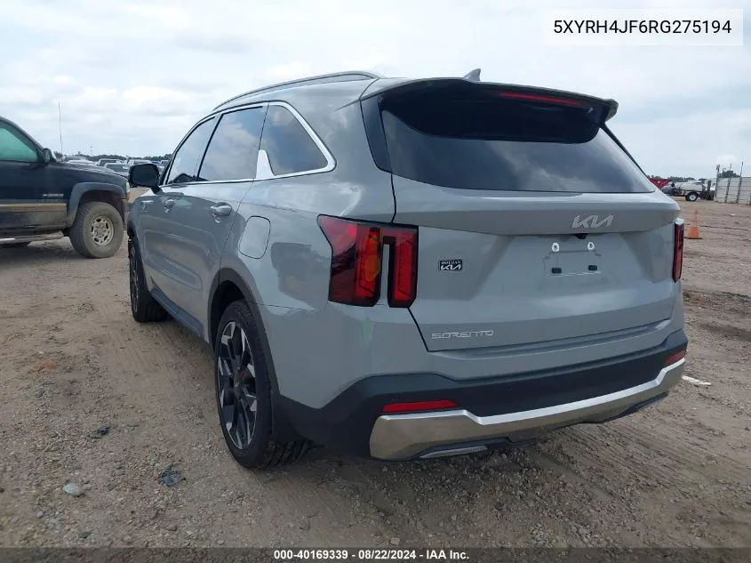 2024 Kia Sorento Ex VIN: 5XYRH4JF6RG275194 Lot: 40169339