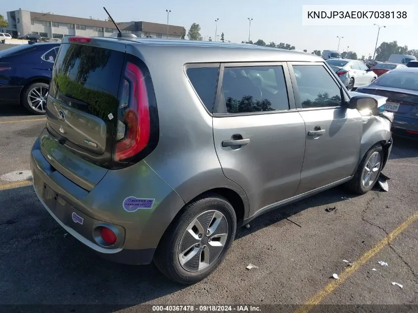 2019 Kia Soul Ev Ev-E VIN: KNDJP3AE0K7038138 Lot: 40367478