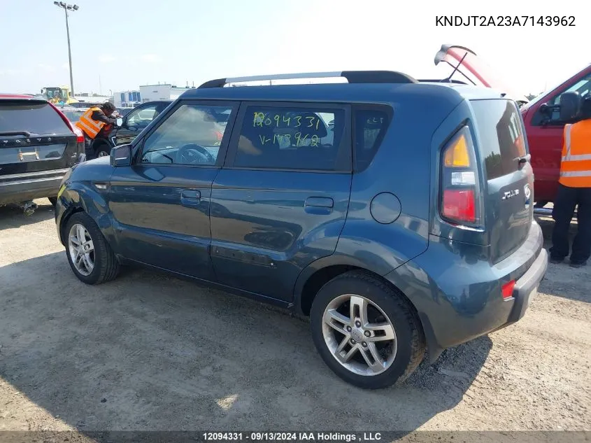 2010 Kia Soul VIN: KNDJT2A23A7143962 Lot: 12094331