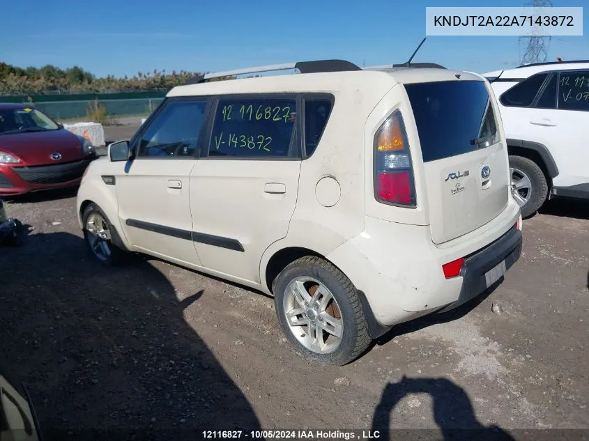 2010 Kia Soul +/!/Sport VIN: KNDJT2A22A7143872 Lot: 12116827