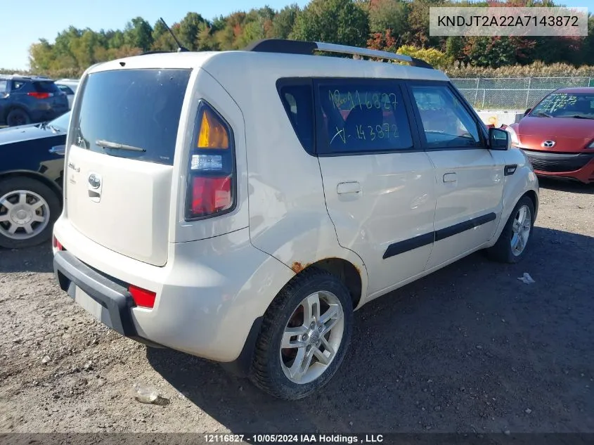 2010 Kia Soul +/!/Sport VIN: KNDJT2A22A7143872 Lot: 12116827