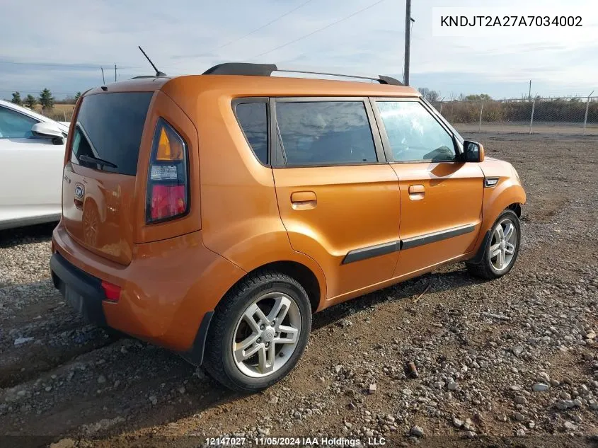 2010 Kia Soul VIN: KNDJT2A27A7034002 Lot: 12147027