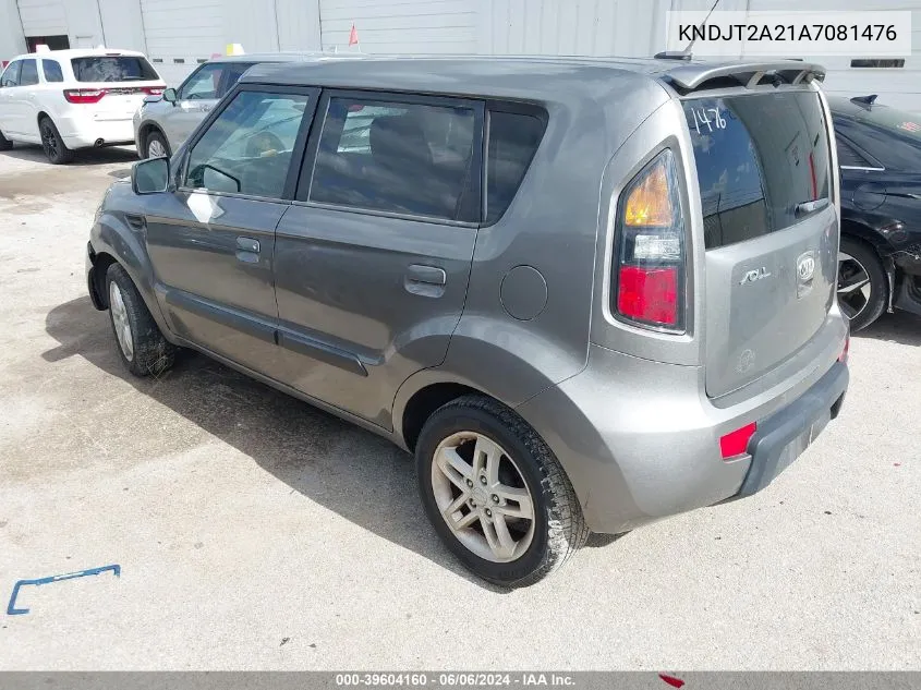 2010 Kia Soul + VIN: KNDJT2A21A7081476 Lot: 39604160