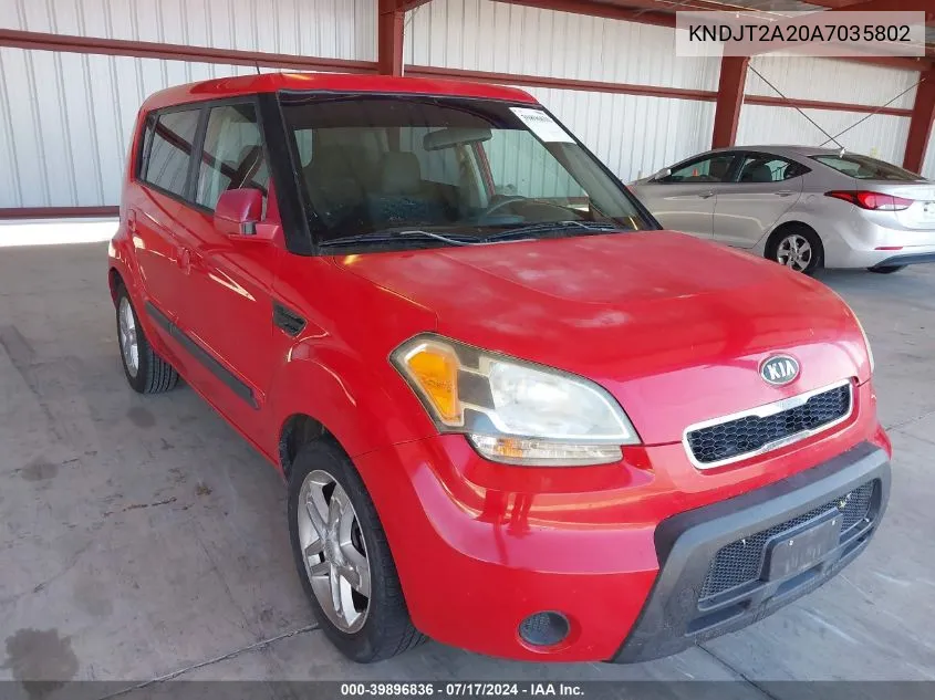 2010 Kia Soul + VIN: KNDJT2A20A7035802 Lot: 39896836