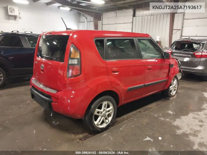 2010 Kia Soul + VIN: KNDJT2A25A7193617 Lot: 39924102