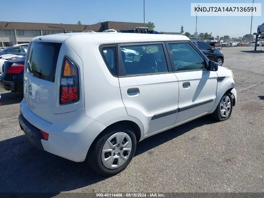 2010 Kia Soul VIN: KNDJT2A14A7136591 Lot: 40114466