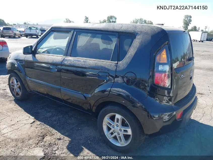 2010 Kia Soul + VIN: KNDJT2A22A7144150 Lot: 40167320