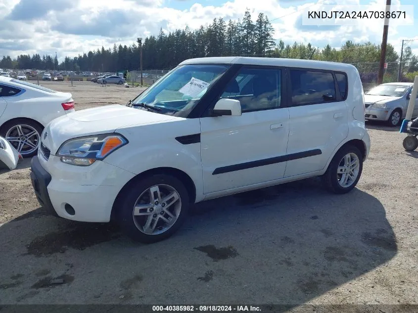 2010 Kia Soul + VIN: KNDJT2A24A7038671 Lot: 40385982