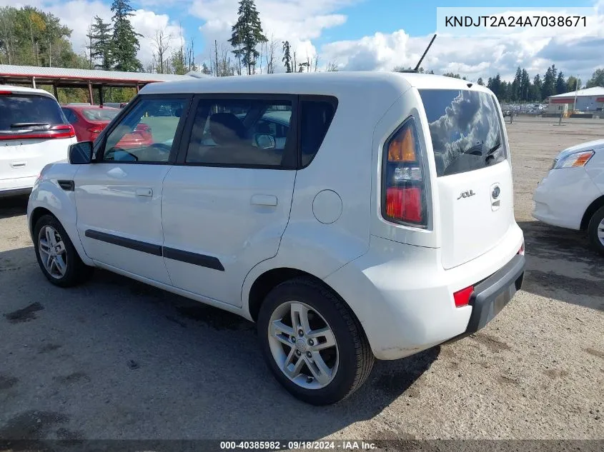 2010 Kia Soul + VIN: KNDJT2A24A7038671 Lot: 40385982