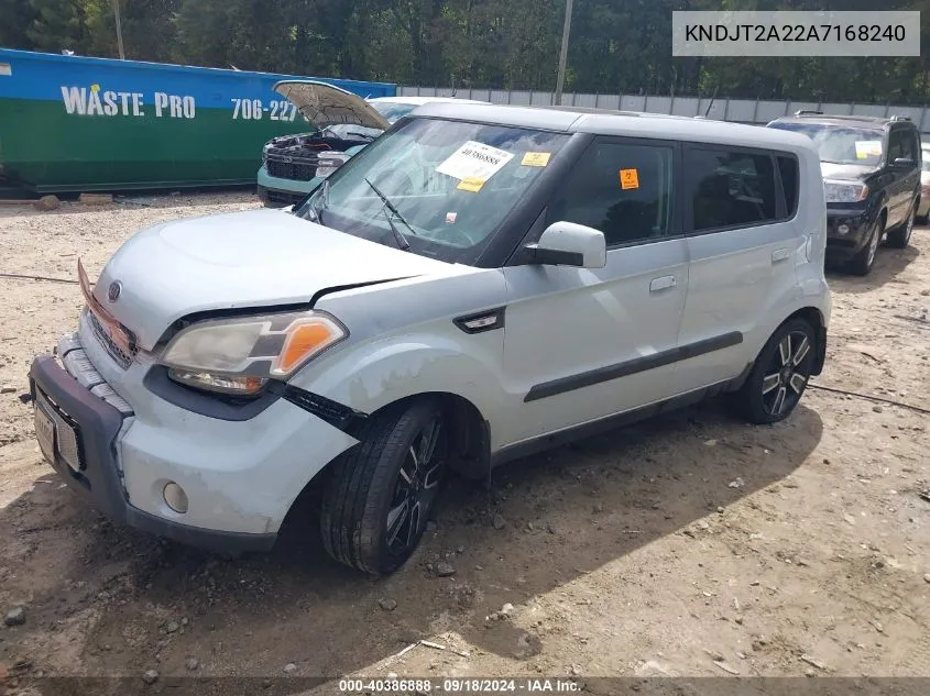 2010 Kia Soul + VIN: KNDJT2A22A7168240 Lot: 40386888