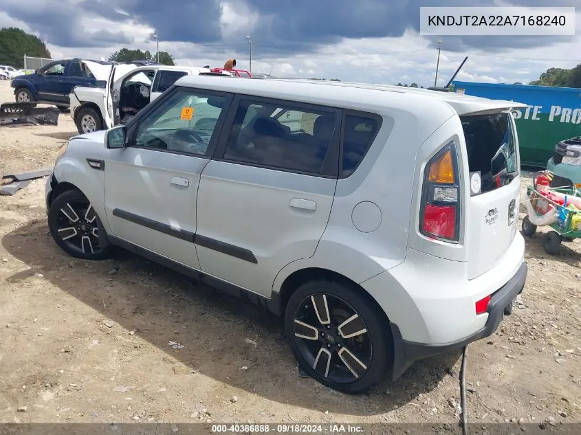 2010 Kia Soul + VIN: KNDJT2A22A7168240 Lot: 40386888