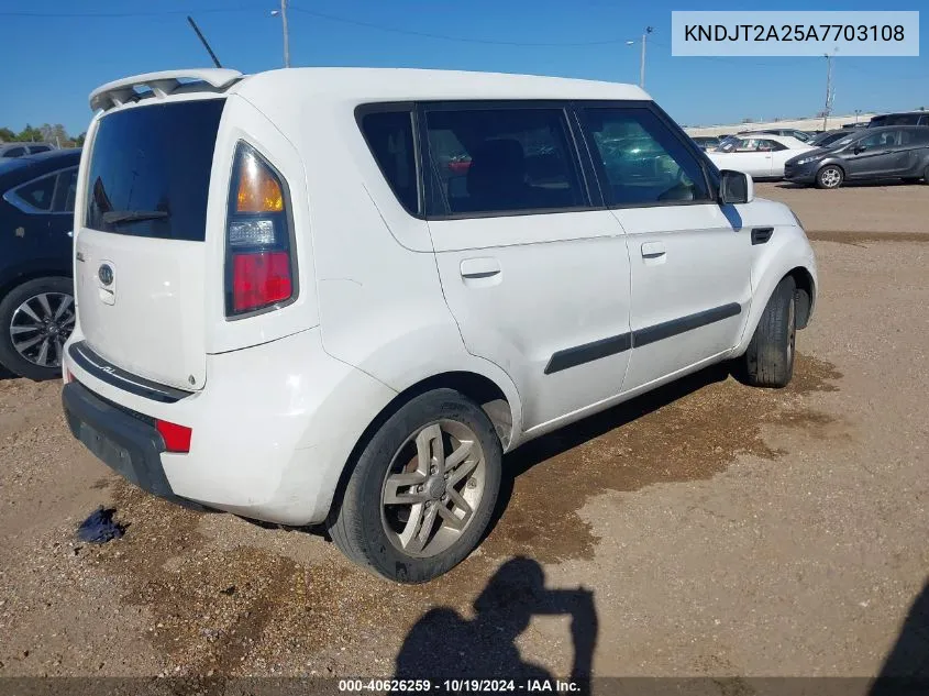 2010 Kia Soul + VIN: KNDJT2A25A7703108 Lot: 40626259