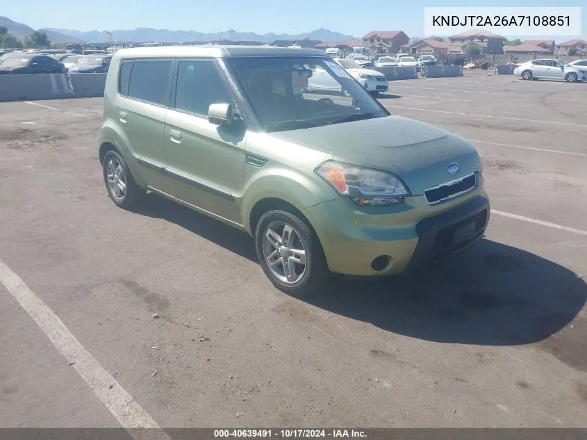 2010 Kia Soul + VIN: KNDJT2A26A7108851 Lot: 40639491