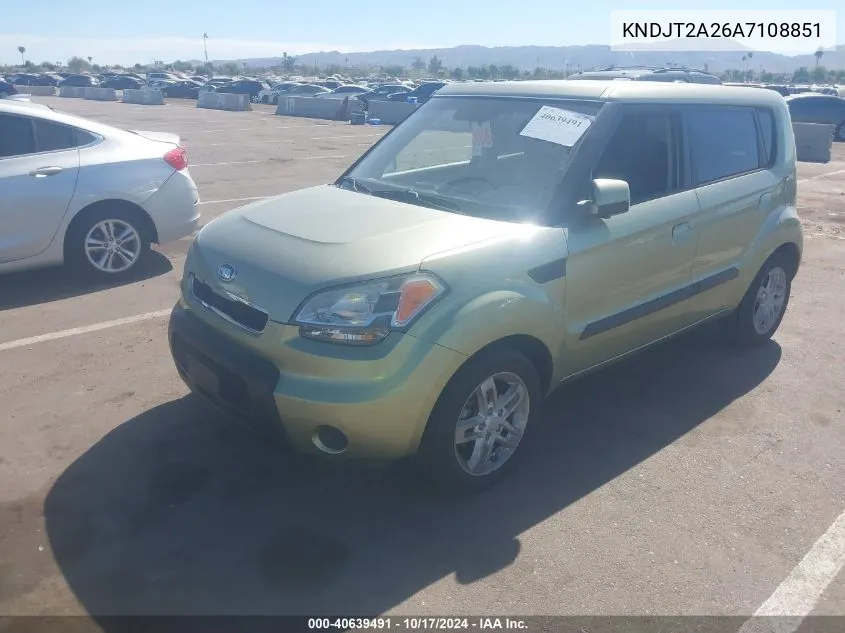 2010 Kia Soul + VIN: KNDJT2A26A7108851 Lot: 40639491