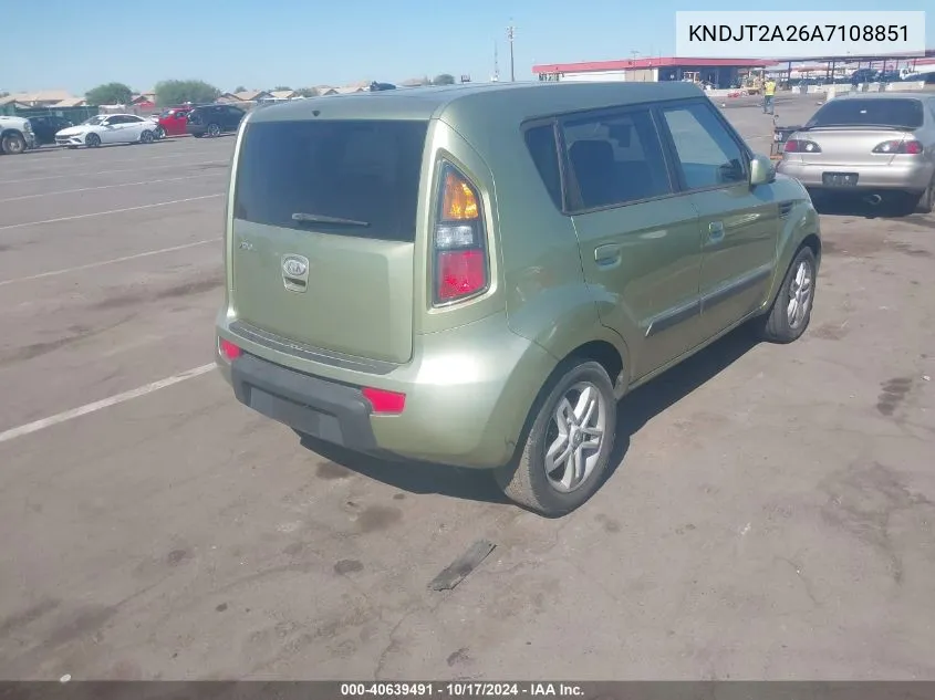 2010 Kia Soul + VIN: KNDJT2A26A7108851 Lot: 40639491