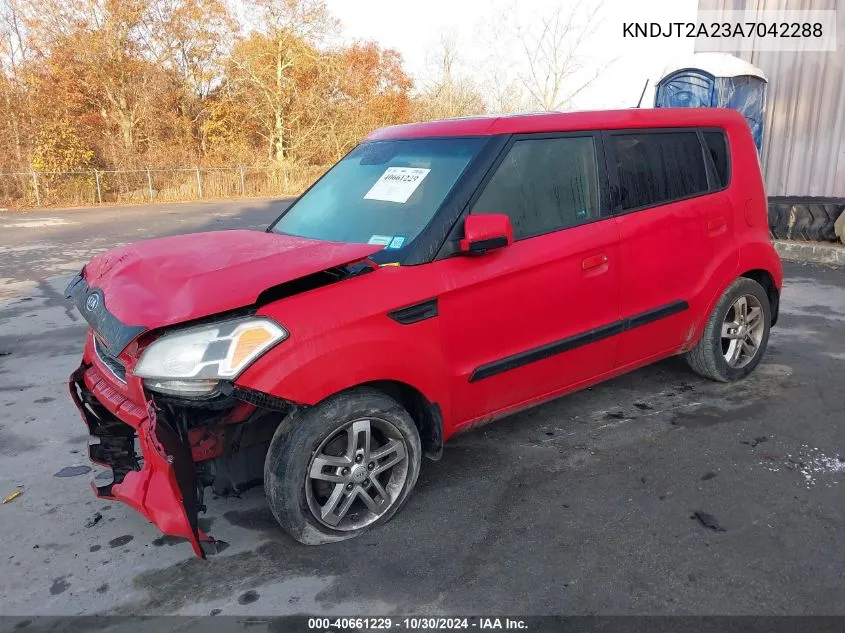 2010 Kia Soul + VIN: KNDJT2A23A7042288 Lot: 40661229