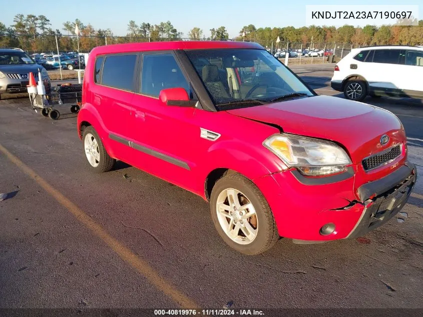 2010 Kia Soul + VIN: KNDJT2A23A7190697 Lot: 40819976