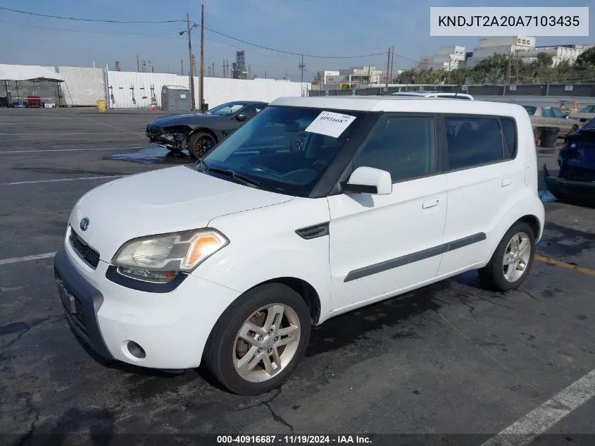 2010 Kia Soul + VIN: KNDJT2A20A7103435 Lot: 40916687