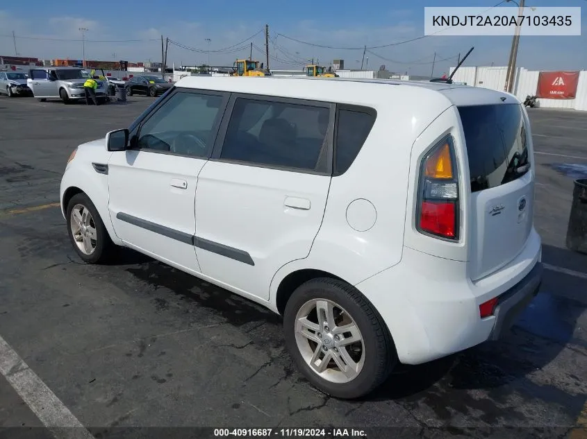 2010 Kia Soul + VIN: KNDJT2A20A7103435 Lot: 40916687