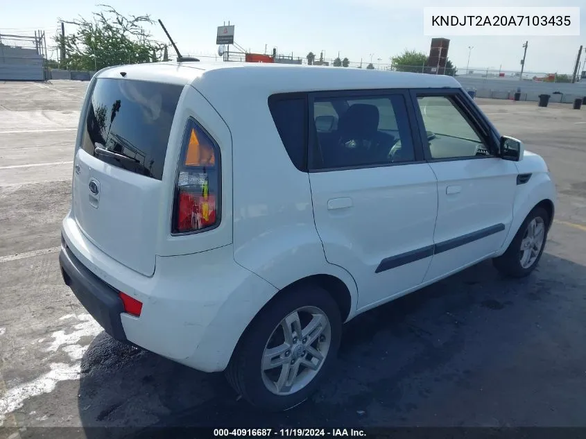 2010 Kia Soul + VIN: KNDJT2A20A7103435 Lot: 40916687