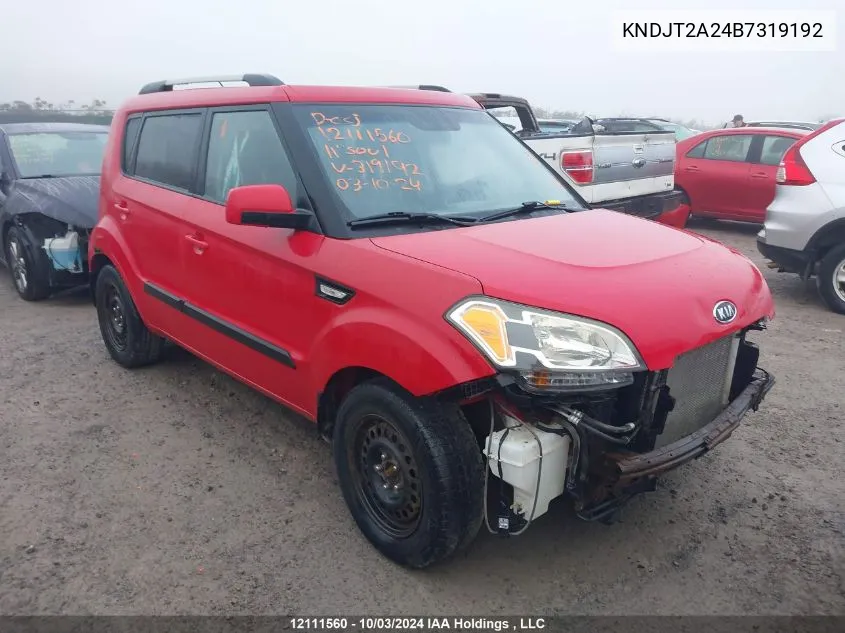 2011 Kia Soul +/!/Sport VIN: KNDJT2A24B7319192 Lot: 12111560