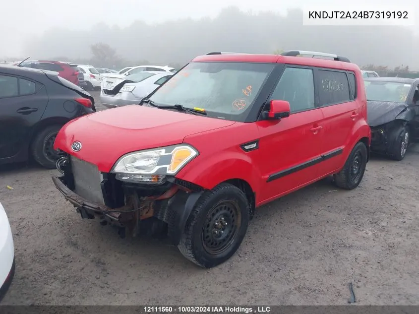 2011 Kia Soul +/!/Sport VIN: KNDJT2A24B7319192 Lot: 12111560