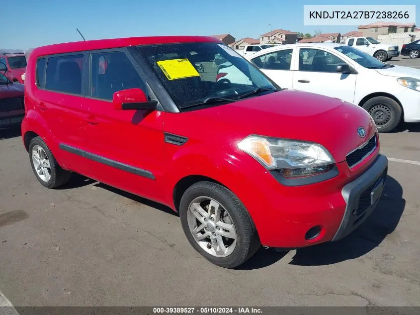 2011 Kia Soul + VIN: KNDJT2A27B7238266 Lot: 39389527