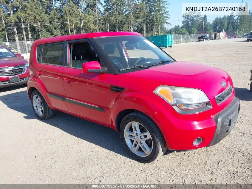 2011 Kia Soul + VIN: KNDJT2A26B7240168 Lot: 39778937