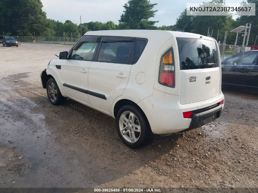 2011 Kia Soul + VIN: KNDJT2A23B7345637 Lot: 39825459