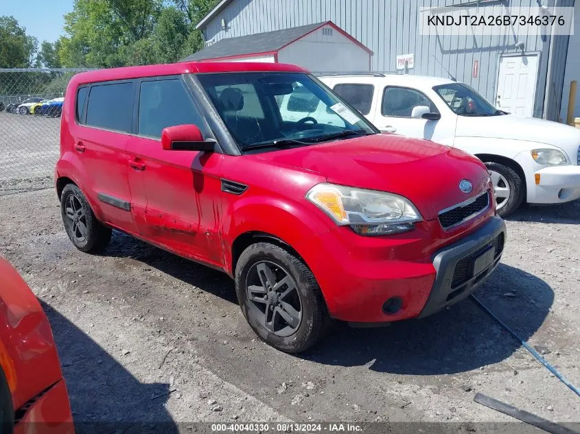 2011 Kia Soul + VIN: KNDJT2A26B7346376 Lot: 40040330