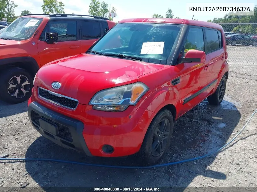 2011 Kia Soul + VIN: KNDJT2A26B7346376 Lot: 40040330