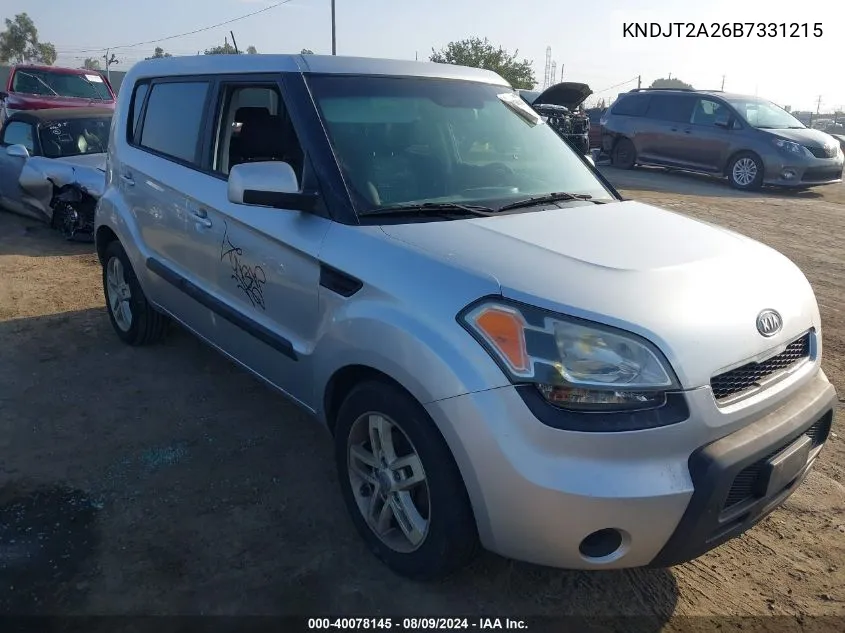 2011 Kia Soul + VIN: KNDJT2A26B7331215 Lot: 40078145