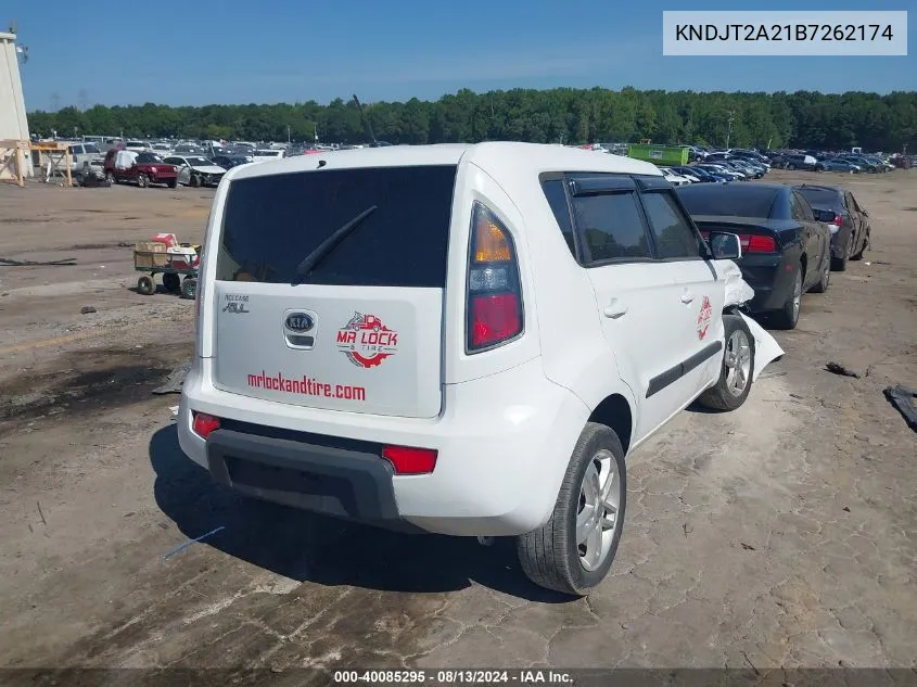 2011 Kia Soul + VIN: KNDJT2A21B7262174 Lot: 40085295