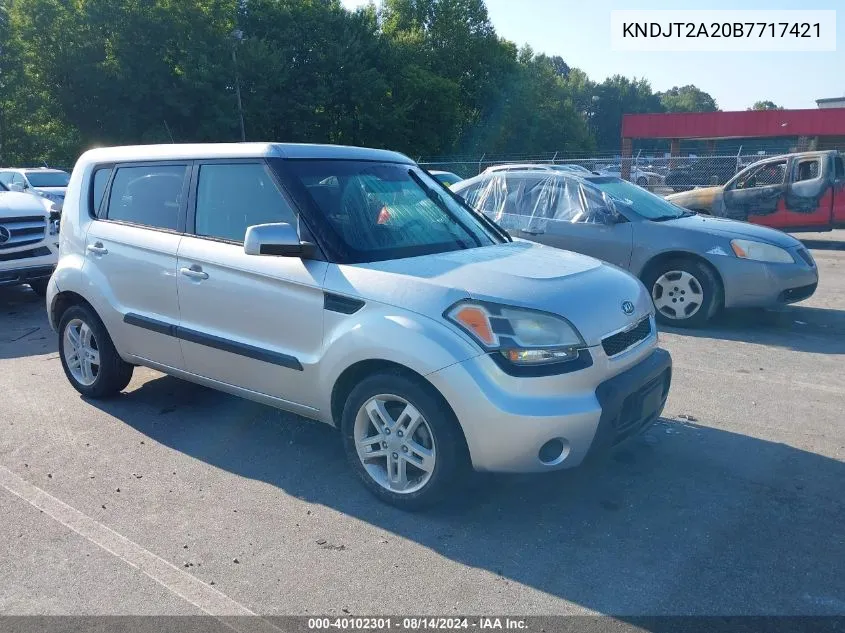 2011 Kia Soul + VIN: KNDJT2A20B7717421 Lot: 40102301