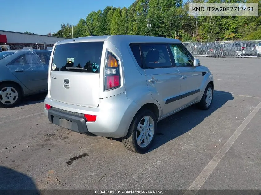 2011 Kia Soul + VIN: KNDJT2A20B7717421 Lot: 40102301