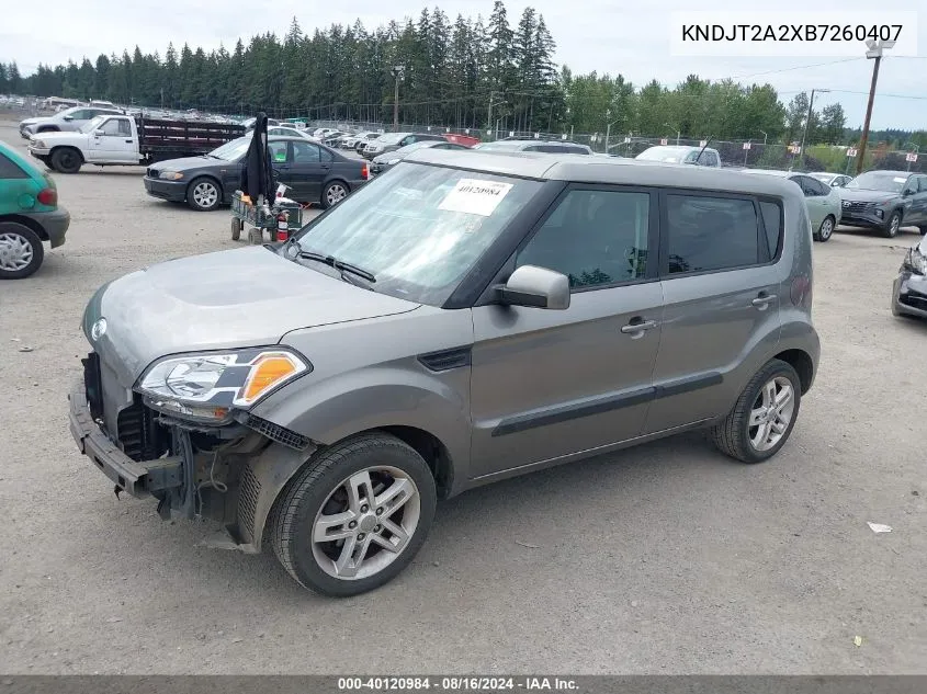 2011 Kia Soul + VIN: KNDJT2A2XB7260407 Lot: 40120984