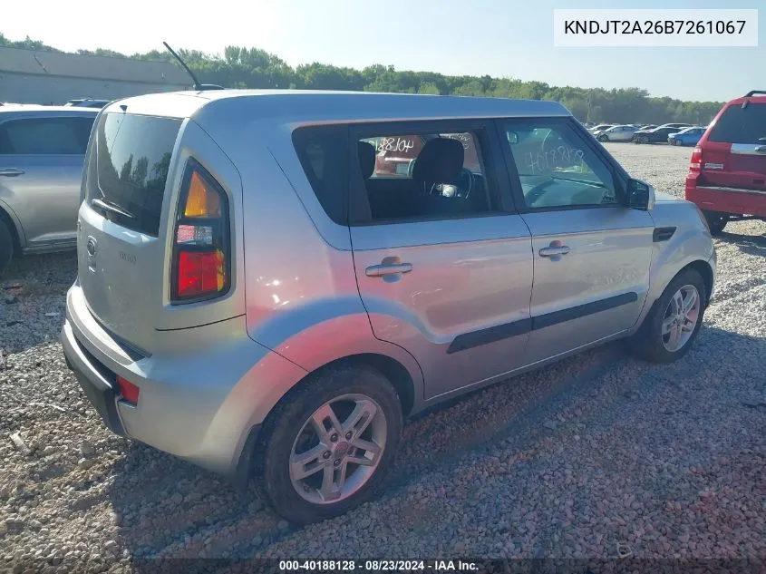 2011 Kia Soul + VIN: KNDJT2A26B7261067 Lot: 40188128