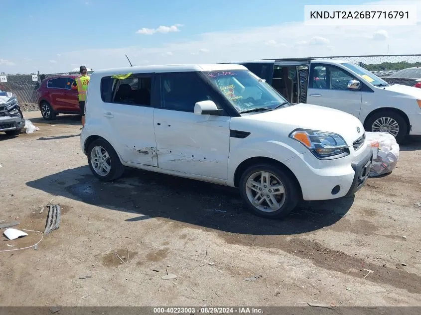 2011 Kia Soul + VIN: KNDJT2A26B7716791 Lot: 40223003