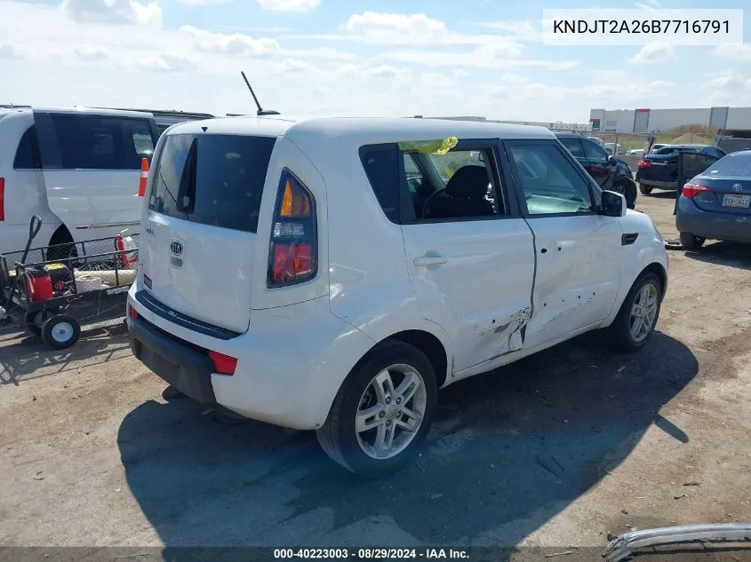 2011 Kia Soul + VIN: KNDJT2A26B7716791 Lot: 40223003