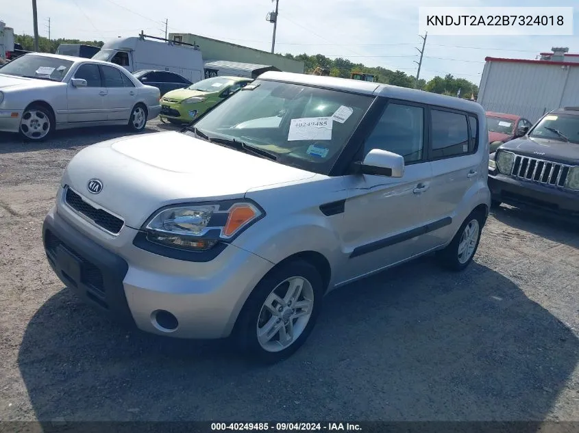 2011 Kia Soul + VIN: KNDJT2A22B7324018 Lot: 40249485