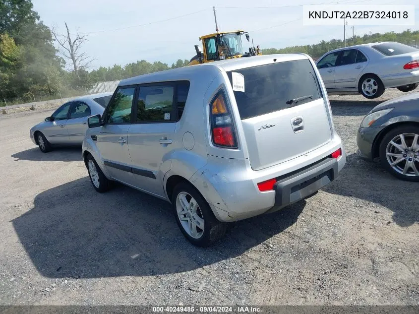 2011 Kia Soul + VIN: KNDJT2A22B7324018 Lot: 40249485