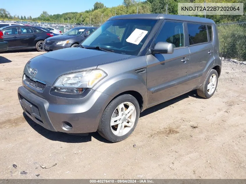 2011 Kia Soul + VIN: KNDJT2A22B7202064 Lot: 40276410