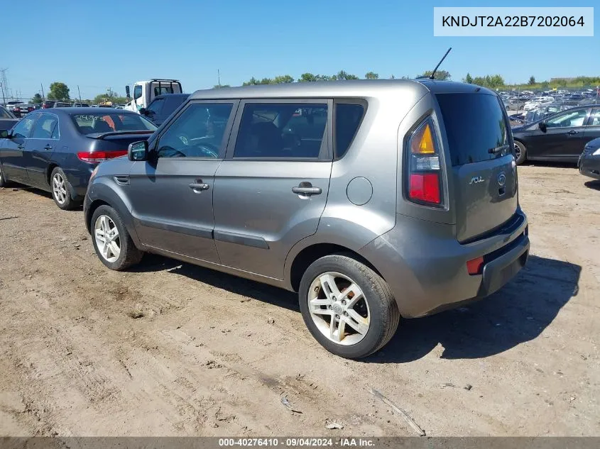 2011 Kia Soul + VIN: KNDJT2A22B7202064 Lot: 40276410