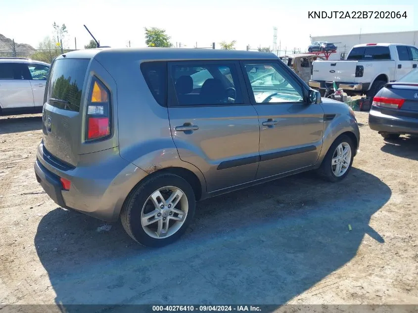 2011 Kia Soul + VIN: KNDJT2A22B7202064 Lot: 40276410