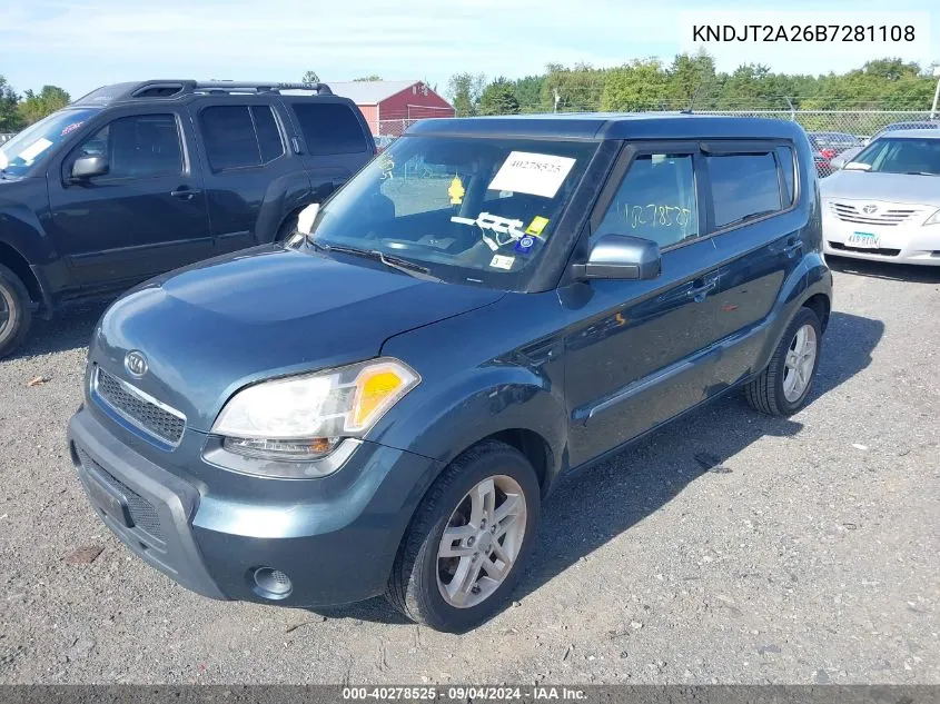 2011 Kia Soul + VIN: KNDJT2A26B7281108 Lot: 40278525