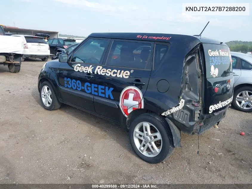 2011 Kia Soul + VIN: KNDJT2A27B7288200 Lot: 40299588