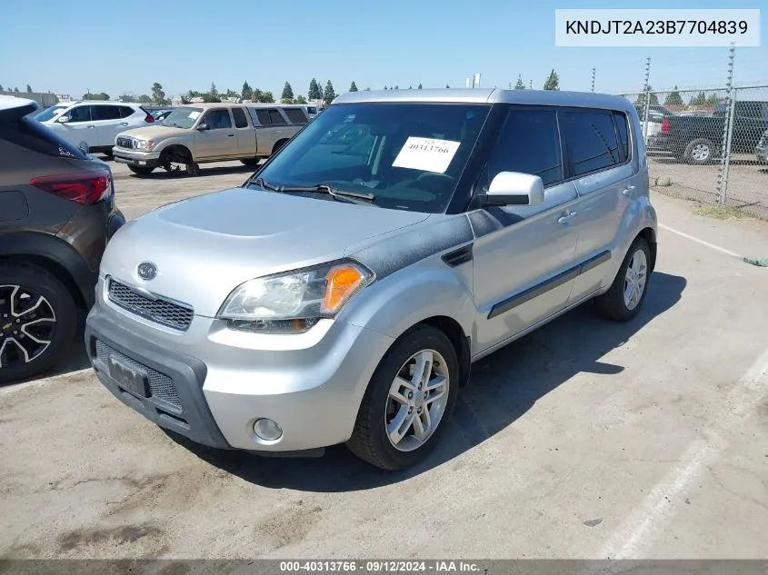 2011 Kia Soul + VIN: KNDJT2A23B7704839 Lot: 40313766