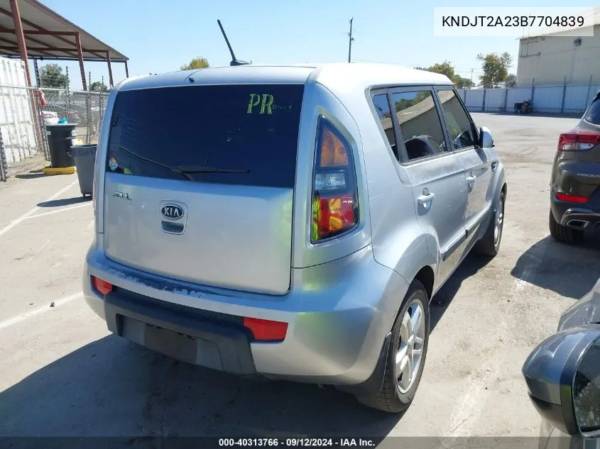 2011 Kia Soul + VIN: KNDJT2A23B7704839 Lot: 40313766