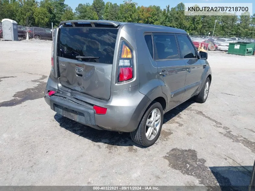 2011 Kia Soul + VIN: KNDJT2A27B7218700 Lot: 40322821